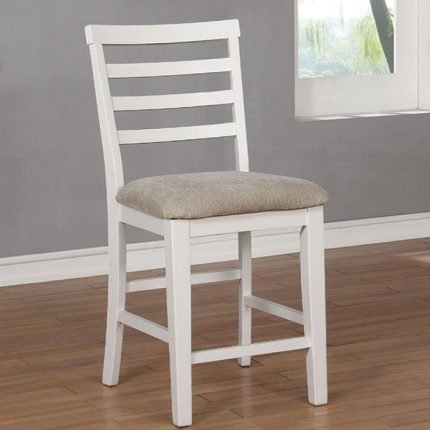Transitional WhiteFabric, Solid Wood Counter Height Two Side Chairs