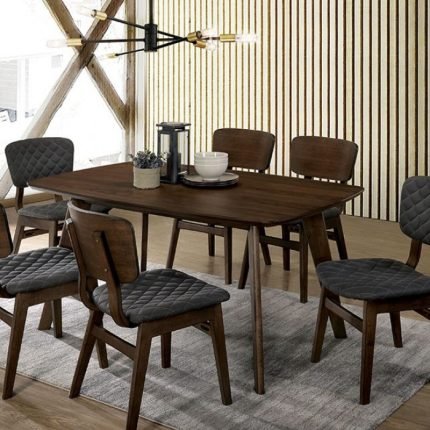 Mid-Century Modern Walnut, Gray Solid Wood Dining Table