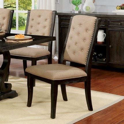 Rustic Dark Walnut, Beige Two Side Chairs