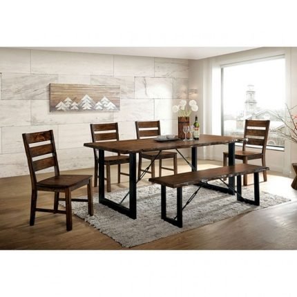 Industrial Walnut, Black Solid Wood Dining Table