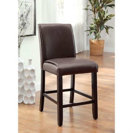 Contemporary Dark Walnut Leatherette Two Counter Height Chairs