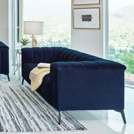 Navy Blue Velvet Loveseat Sofa