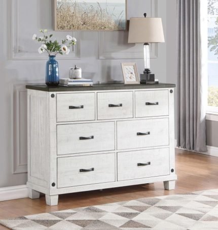 7-drawer Dresser Distressed Grey and White