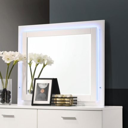 Dresser Mirror Glossy White with LED Light