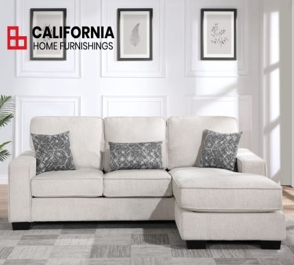 BEIGE Reversible Fabric Plushy Cushioned Square Arm Sectional Sofa - California Home Furnishings
