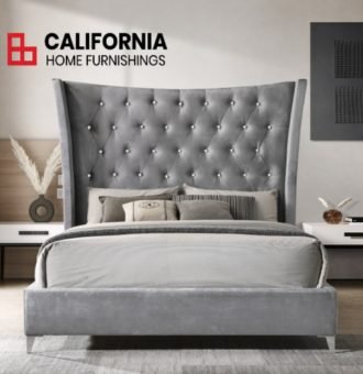 LIGHT GRAY Wing Back Tufted Headboard Platform Bed - QUEEN - California Home Furnishings