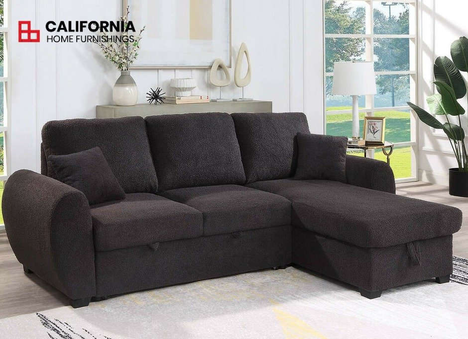 PR1374BI5095 89336 Veronica 95 Black Teddy Fleece Reversible Sleeper Sectional So IMD 1 ink