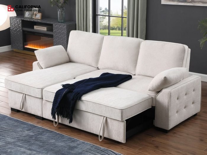 PR1934BI5808 A81442 Mackenzie 91W Beige Chenille REVERSIBLE Sleeper Sectional wit IMD 2 ink
