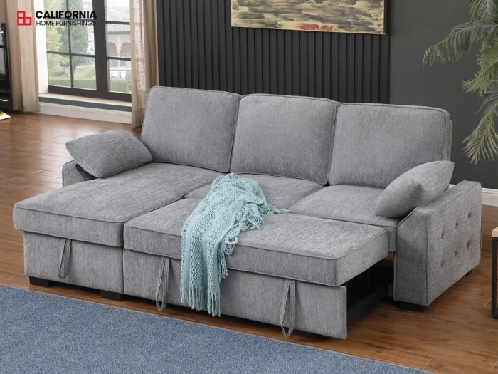 PR2023BI5972 A81441 Mackenzie 91W Light Gray Chenille Fabric Reversible Sleeper S IMD ink
