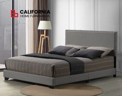 Light Gray Fabric Queen Bed