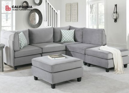 Gray Velvet 6Pc Modular Sectional Sofa