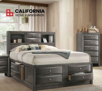 Gray Oak Finish Queen Bed W/Storage