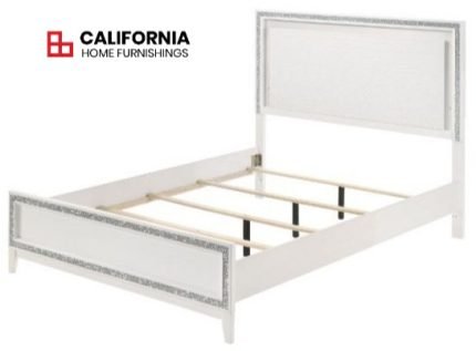 White Finish Queen Bed W/Led