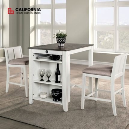 TRANSITIONAL WHITE 3 PC COUNTER HT SET (1 TABLE + 2 CHAIRS)