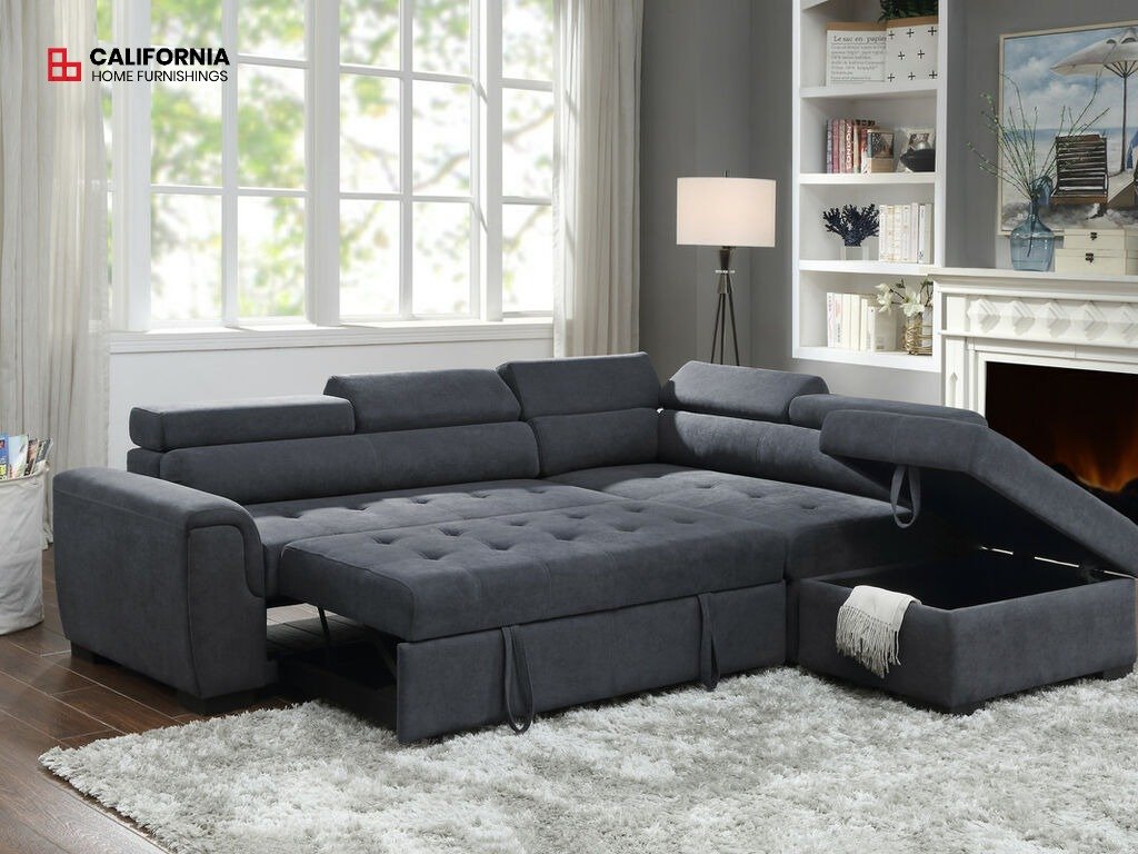 PR98BI883 89138 Haris Dark Gray Fabric Sleeper Sofa Sectional with Adjustable Head IMD 1 ink